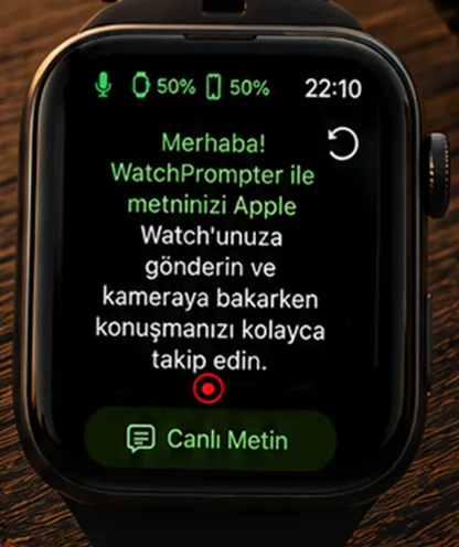 WatchPrompter iPhone and Apple Watch screens in Turkish